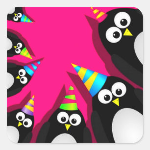 Sticker Carré Joyeux pack d'autocollants de pingouins d'annivers