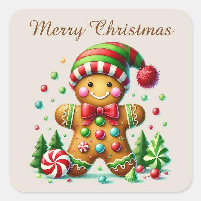 Sticker Carré Joyeux pain d'épices de Noël ajouter du texte (Devant)