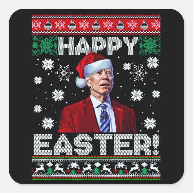 Sticker Carré Joyeux Pâques drôle Joe Biden Père Noël Noël (Devant)