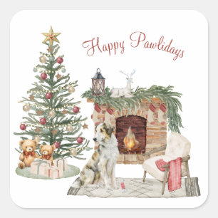 Sticker Carré Joyeux Pawlidays Chien Design - Borzoi