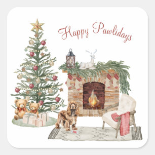 Sticker Carré Joyeux Pawlidays Chien Design - Cocker Spaniel