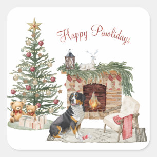 Sticker Carré Joyeux Pawlidays Design de Chien - Chien de Montag