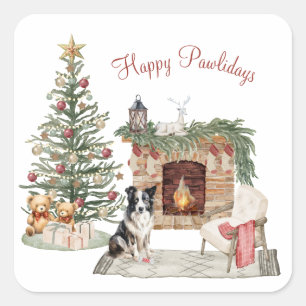 Sticker Carré Joyeux Pawlidays Design de Chien - Collie