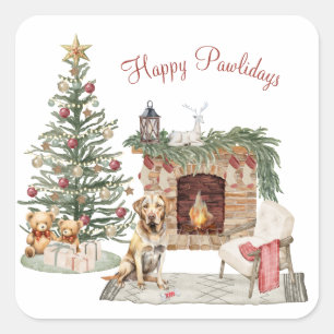 Sticker Carré Joyeux Pawlidays Design de Chien - Labrador Retrie