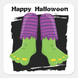 Sticker Carré Joyeux pied de monstre vert Halloween