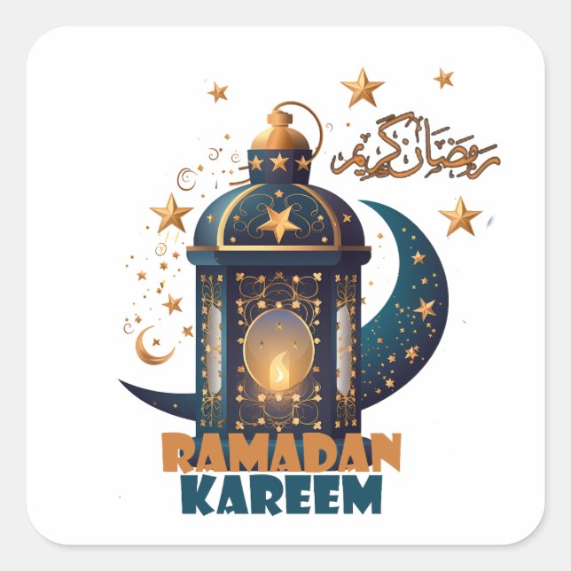 Sticker Carré Joyeux Ramadan Kareem Et Aïd Moubarak 2024 (Devant)
