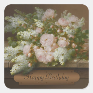 Sticker Carré Joyeux Roses d'anniversaire et Lilacs CC0884 Longp