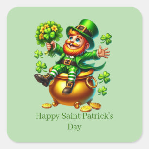 Sticker Carré Joyeux Saint Patrick personnalisable lutin 