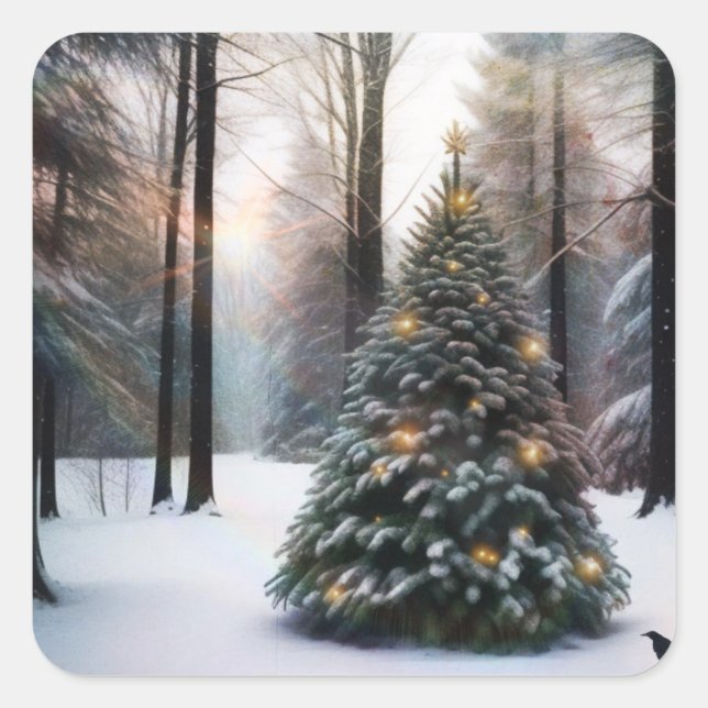 Sticker Carré Joyeux sapin de Noël (Devant)