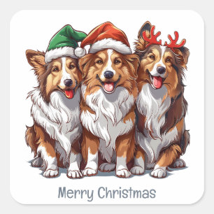 Sticker Carré Joyeux Sheepdogs de Noël Shetland