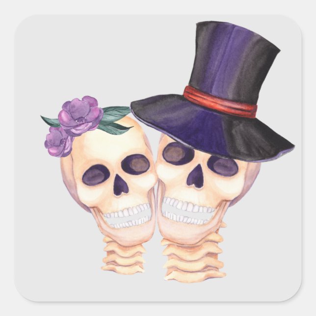 Sticker Carré Joyeux Skeleton couple (Devant)