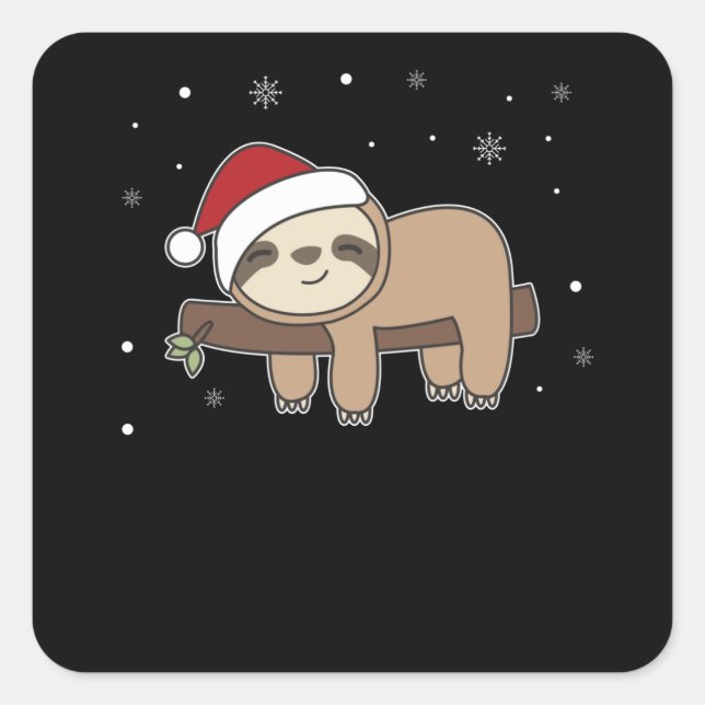 Sticker Carré Joyeux Slothmas Drôle Fantaisie Pour Noël (Devant)