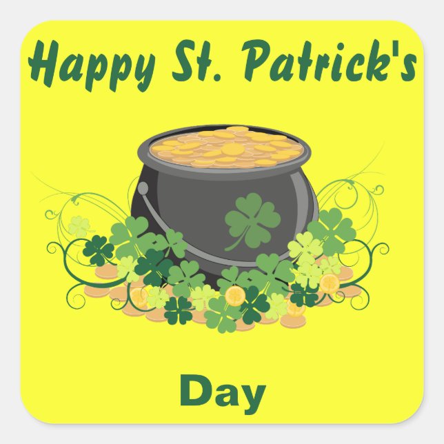 Sticker Carré Joyeux St. Patrick's Day Pot of Gold (Devant)