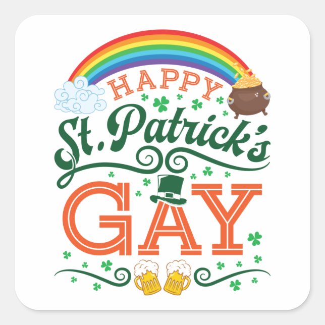 Sticker Carré Joyeux St. Patricks Gay LGBTQ Pride Arc en ciel (Devant)
