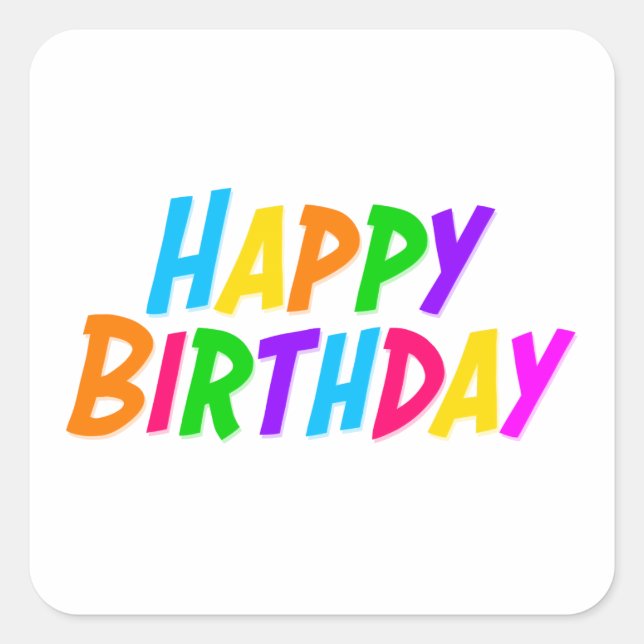 Sticker Carré Joyeux texte d'anniversaire coloré (Devant)