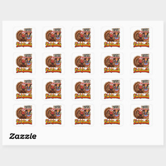 Sticker Carré Joyeux Thanksgiving & Dinde Rôtie