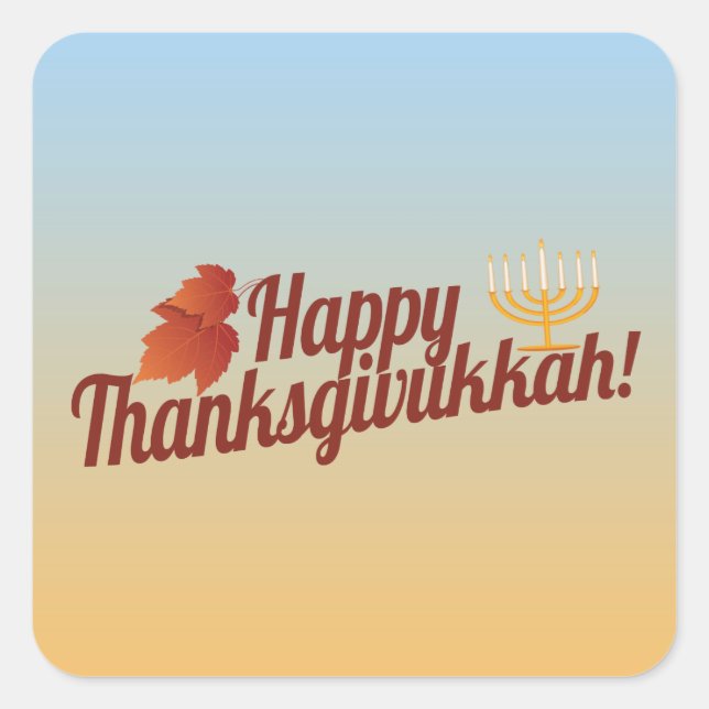Sticker Carré Joyeux Thanksgivukkah Menorah/Leaf (Devant)