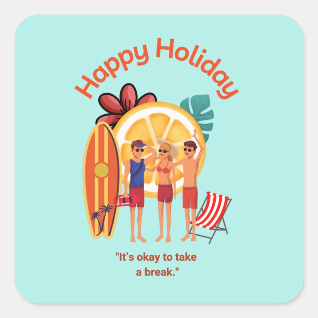 Sticker Carré Joyeux vacances Bonjour Summer Beach Vibes (Devant)
