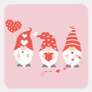 Sticker Carré Joyeux Valentin Gnomes Rouge Rose