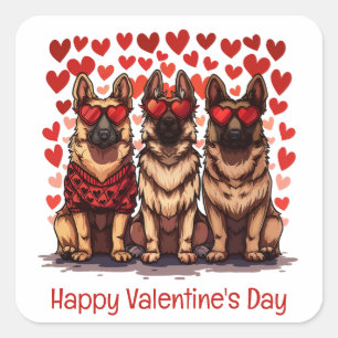 Sticker Carré Joyeux Valentines Day Chiens bergers allemands
