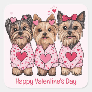Sticker Carré Joyeux Valentines Day Chiens de Yorkie