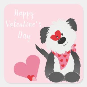 Sticker Carré Joyeux Valentines Day Coeurs de marionnettes roses