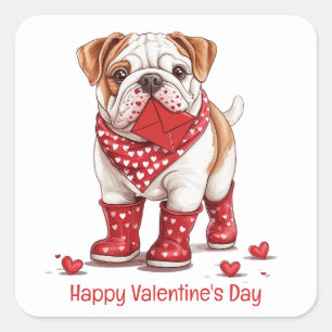 Sticker Carré Joyeux Valentines Day English Bulldog