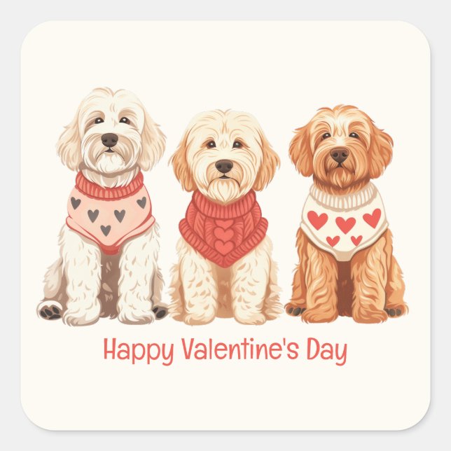 Sticker Carré Joyeux Valentines Day Goldendoodle Dogs (Devant)