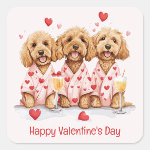 Sticker Carré Joyeux Valentines Day Goldendoodle Dogs