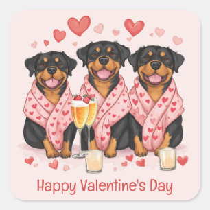 Sticker Carré Joyeux Valentines Day Rottweiler Dogs