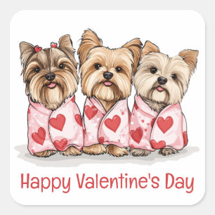 Sticker Carré Joyeux Valentines Day Yorkshire Terrier Chiens