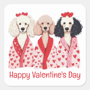 Sticker Carré Joyeux Valentines Jour Chiens de caniche standard