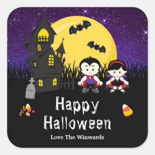 Sticker Carré Joyeux Vampires du parti Halloween violet