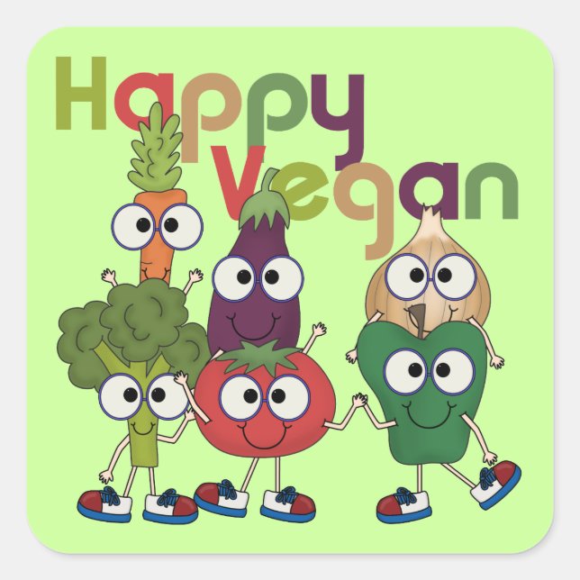 Sticker Carré Joyeux Vegan (Devant)