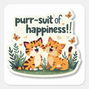 Sticker Carré Joyful Outdoor Adventure : 'Purr-suit of Happiness