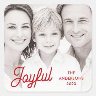 Sticker Carré Joyful red festive retro font name year photo