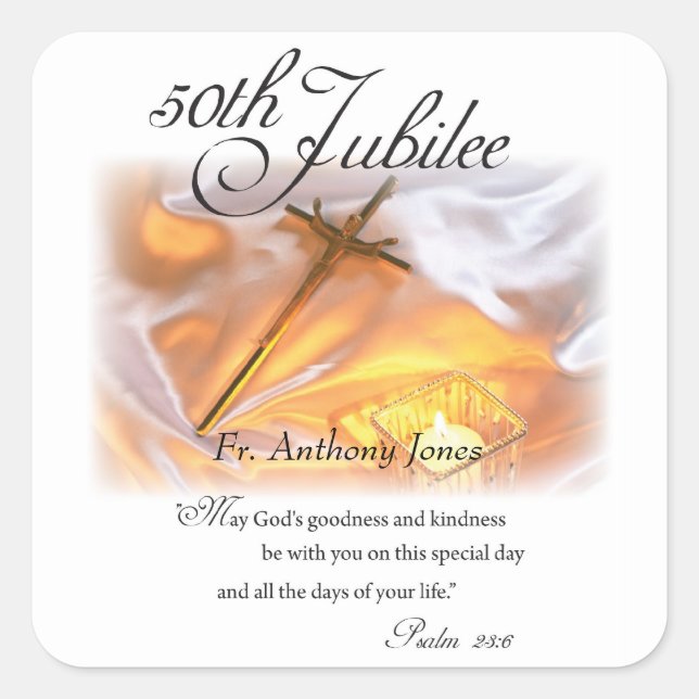 Sticker Carré Jubilé d'or Vie religieuse, Cross Candle (Devant)