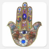 Judaica Hamsa Coeurs Fleurs Opal Art Imprimer