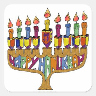 Sticker Carré Judaica Happy Hanukkah