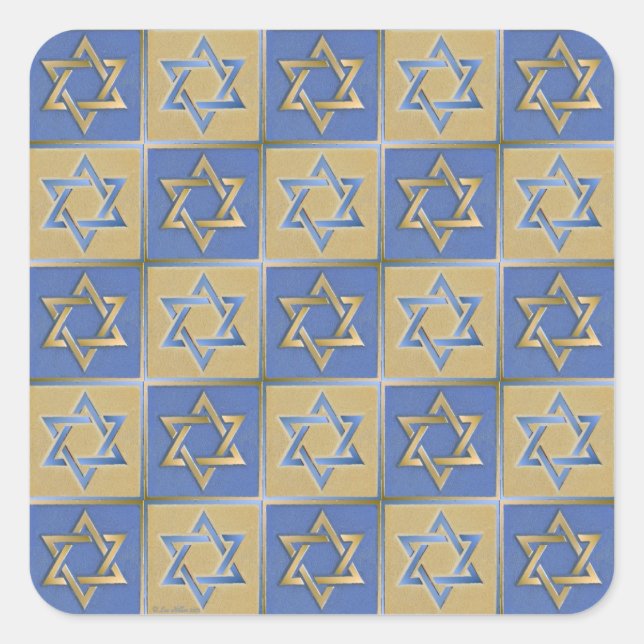 Sticker Carré Judaica Star de David Metal Gold Blue (Devant)