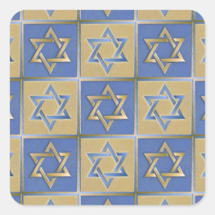 Sticker Carré Judaica Star de David Metal Gold Blue