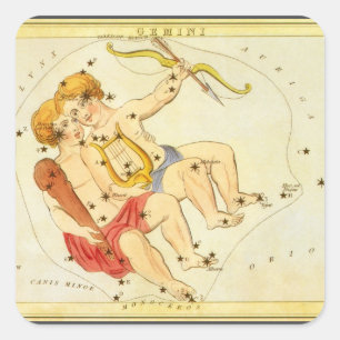 Sticker Carré Jumeaux Gemini Constellation Vintage Urania miroir
