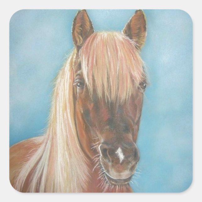 Sticker Carré jument de châtaigne avec crinière blonde équine ar (Devant)