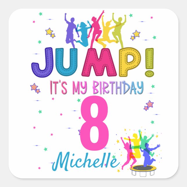 Sticker Carré Jump Party C'est mon anniversaire Trampoline Bounc (Devant)