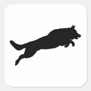 Sticker Carré Jumping German Shepherd Silhouette