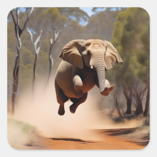 Sticker Carré "Jumping Joy : Le saut des éléphants Animés"