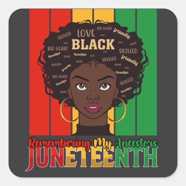 Sticker Carré JunetDix en souvenir de mes ancêtres fille Melanin (Devant)