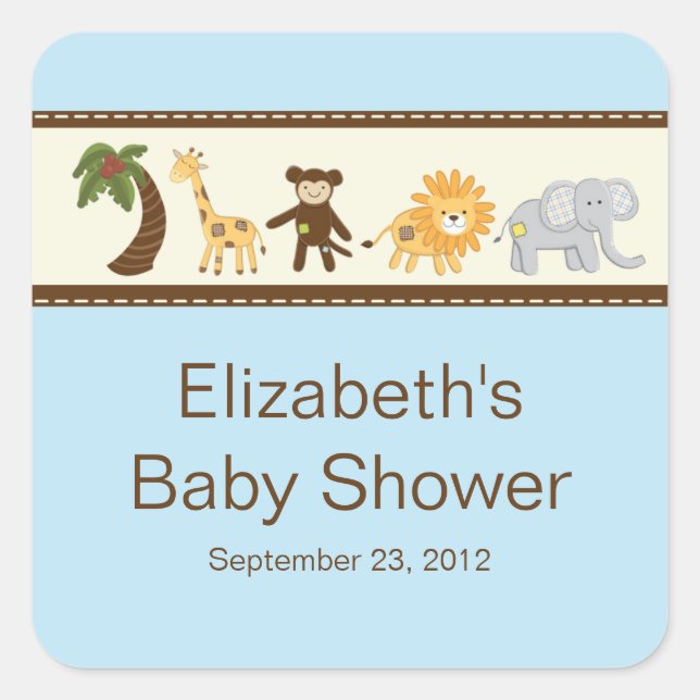 Sticker Carré Jungle Safari Animaux Blue Boy Baby shower (Devant)