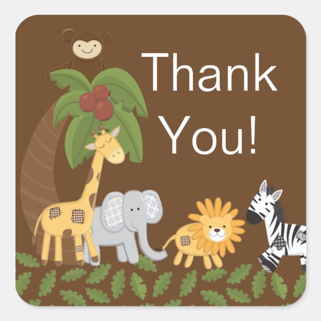 Sticker Carré Jungle Safari Baby shower animal neutre (Devant)