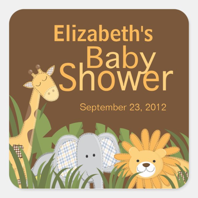 Sticker Carré Jungle Safari Baby shower animal neutre (Devant)